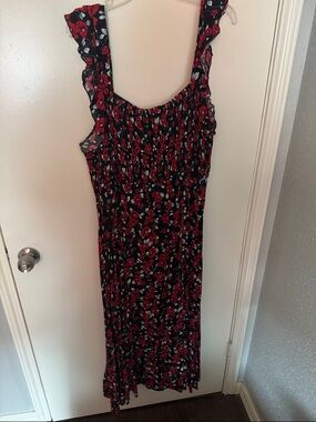 Avenue Black Floral High-Low Dress with Red Blooms